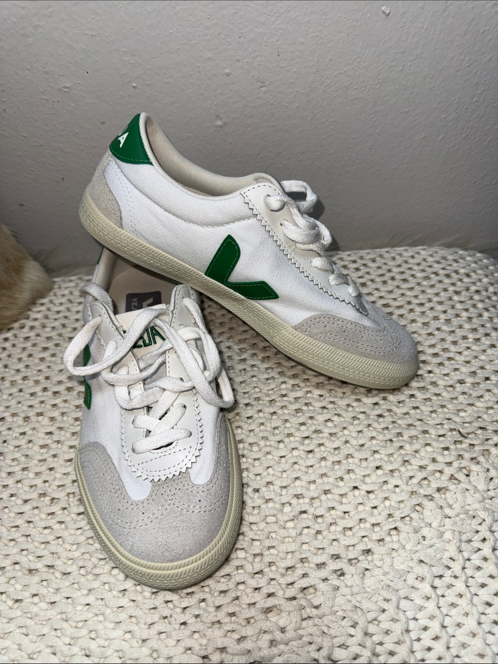Veja Low-Top Sneakers in White and Green